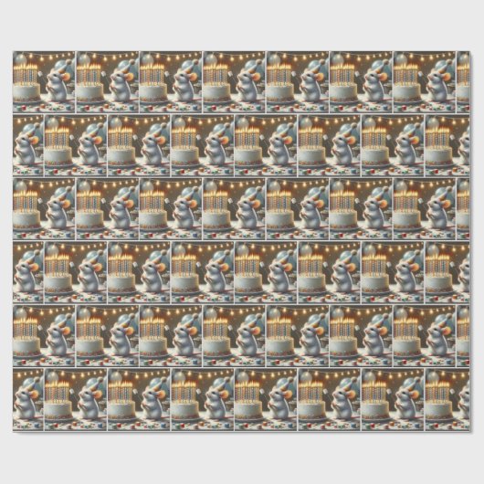 マウスマシュマロとお誕生日ケーキ ラッピングペーパー (フラット)