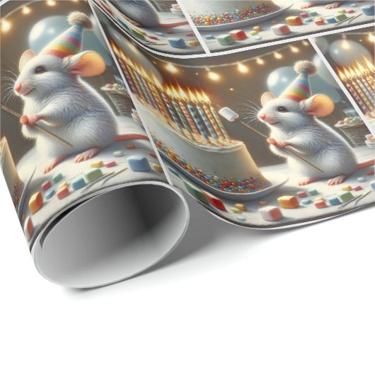 マウスマシュマロとお誕生日ケーキ ラッピングペーパー (ロールコーナー)