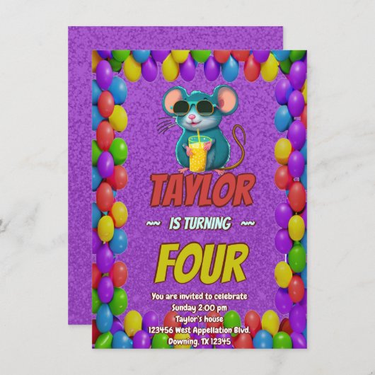 マウスユニークパーソナライズされた誕生日招待状子 招待状 (正面/裏面)