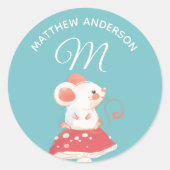 マウスラット・アルファベットモノグラムかわいい学校保育園 ラウンドシール (正面)