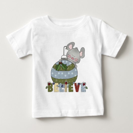 マウス信じオーナメントクリスマス動物 ベビーTシャツ (正面)