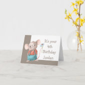 マウス動物漫画メガネ4thバースデーカード カード (黄色い花)