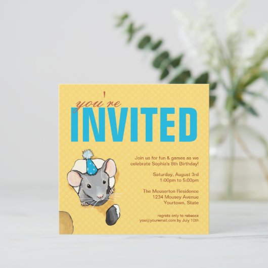 マウス及び水玉模様のバースデーパーティ招待状 招待状 (スタンド正面)