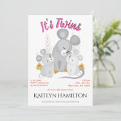 マウス双子ガールマザーベイビーシャワーウッドランドマウス 招待状 (スタンド正面)