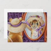 マウス装着春ボンネット鏡水彩画 ポストカード (正面/裏面)