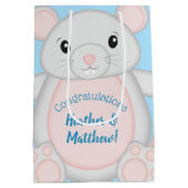 マウス赤ちゃんシャワーブルー ミディアムペーパーバッグ (裏面)