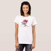 マウス運のピンクのユリの花、イラストレーション Tシャツ (正面フル)