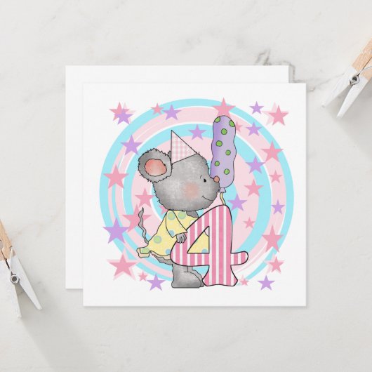 マウス4th誕生日Tシャツとギフト カード (正面/裏面インサイチュ)