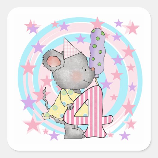 マウス4th誕生日Tシャツとギフト スクエアシール (正面)