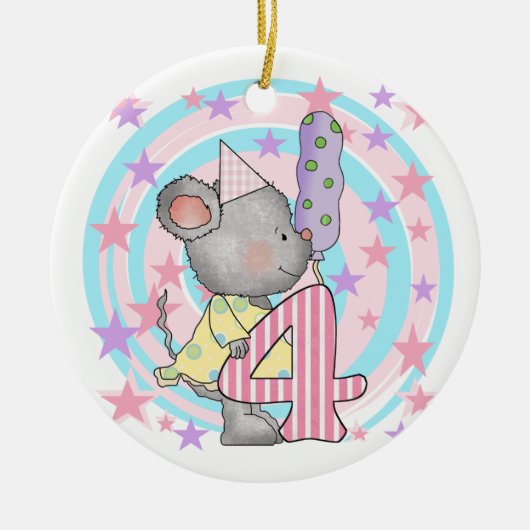 マウス4th誕生日Tシャツとギフト セラミックオーナメント (正面)