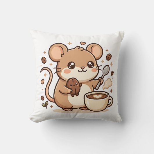 マウス かわいい コーヒー スロー枕 クッション (正面)