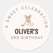 マウス&クッキー誕生日パーティーステッカー ラウンドシール (正面)
