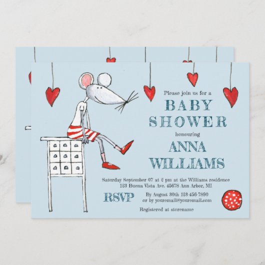 マウス&クレードルベビーシャワー招待状 招待状 (正面/裏面)