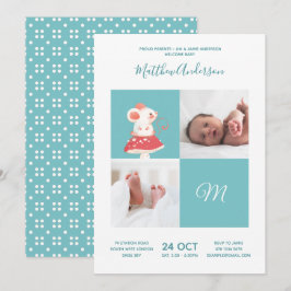 マウス ラット • アルファベット モノグラム 可愛いベビーシャワー 招待状