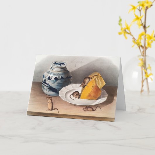 マウス(Mus-musculus)イラストレーション カード (黄色い花)