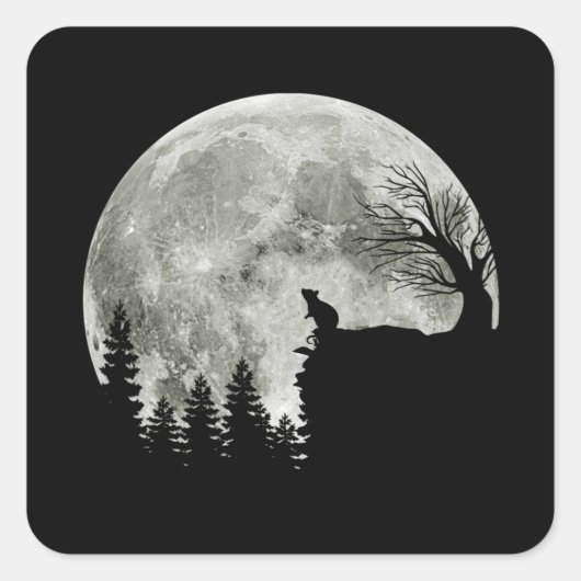 マウズ祈ズオンマウンテン不気味ハロウィンムーン スクエアシール (正面)