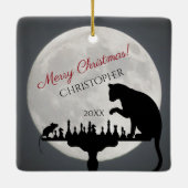 マウパーソナライズされたスチェスのサンタと満月キャット セラミックオーナメント (裏面)