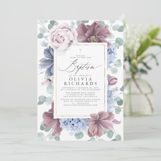 マウブと埃っぽい青い花の洗エレガント礼 招待状 (スタンド正面)