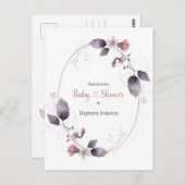 マウブピンクフローラ植物性ベビーシャワー招待状 ポストカード (正面/裏面)