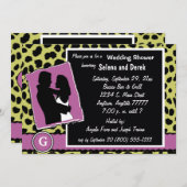 マウブホワイトアンドグリーンモノグラムレオパード招待状 招待状 (正面/裏面)