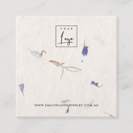 マウブ花びら手作り紙スタッドイヤリングディスプレイ スクエア名刺 (正面)