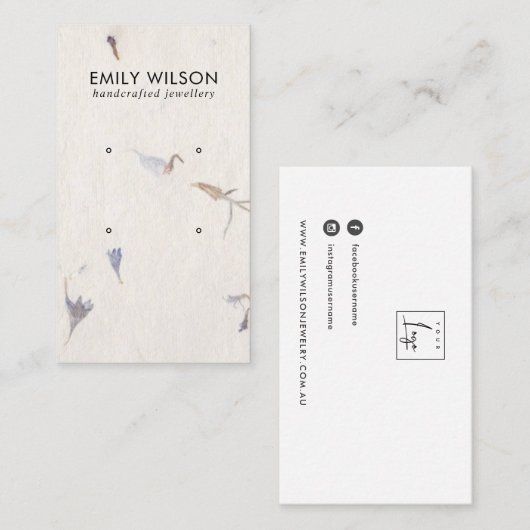 マウブ花びら手作り紙2スタッドイヤリングディスプレイ 名刺 (正面/裏面)