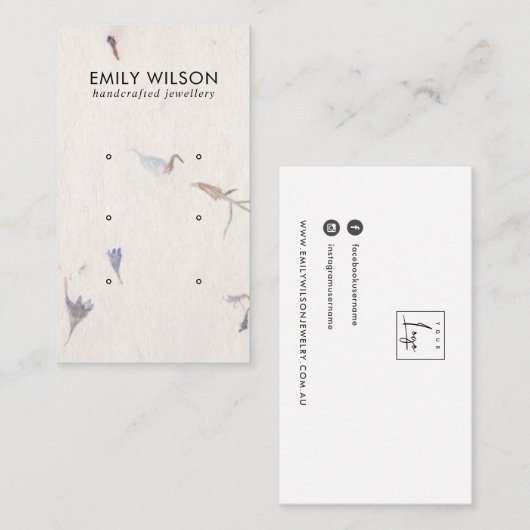 マウブ花びら手作り紙3スタッドイヤリングディスプレイ 名刺 (正面/裏面)