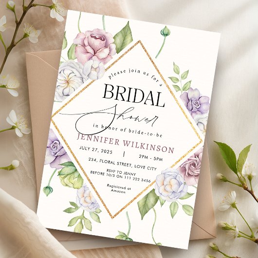 マウベダスティピンクフローラバラブライダルシャワー 招待状