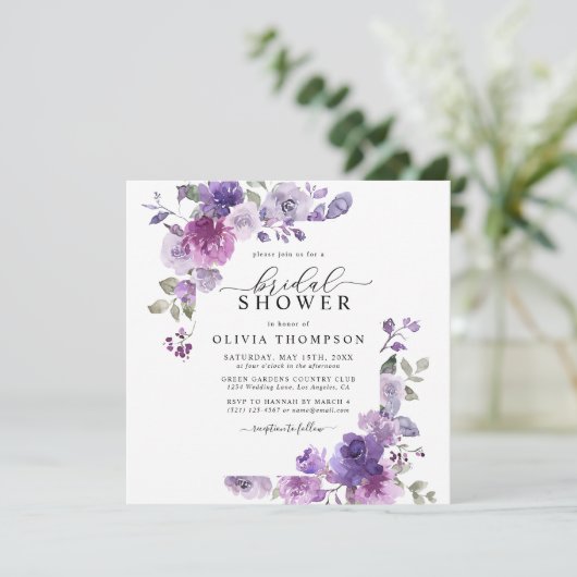 マウベダスティー薄紫パープルフローラブライダルシャワー 招待状 (スタンド正面)