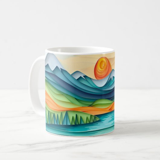 マウンテンかわいらしサンセットレイクランドスケープ抽象芸術 コーヒーマグカップ (正面左)