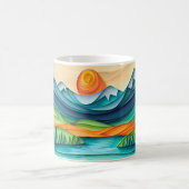 マウンテンかわいらしサンセットレイクランドスケープ抽象芸術 コーヒーマグカップ (中央)