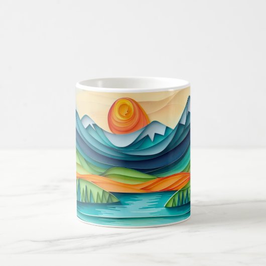 マウンテンかわいらしサンセットレイクランドスケープ抽象芸術 コーヒーマグカップ (中央)