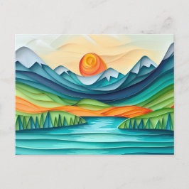 マウンテンかわいらしサンセットレイクランドスケープ抽象芸術 ポストカード