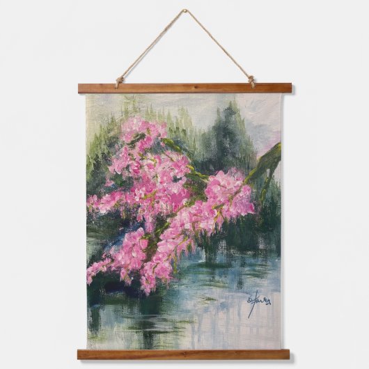 マウンテンさくらんぼ花ぶら下がったズタペストリー 吊り下げ型タペストリー (正面)