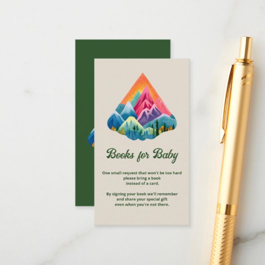 マウンテンアドベンチャーがベビーインサートの本を待つ エンクロージャーカード (正面/裏面インサイチュ)