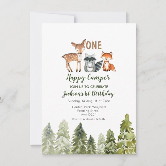 マウンテンアドベンチャーキャンパーの最初の誕生日 招待状 (正面)