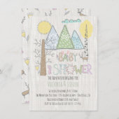 マウンテンアドベンチャーベビーシャワーウォーターカラーフォレスト 招待状 (正面/裏面)