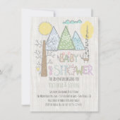 マウンテンアドベンチャーベビーシャワーウォーターカラーフォレスト 招待状 (正面)