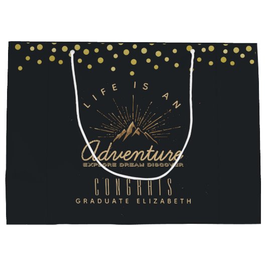 マウンテンアドベンチャー素朴おめでとう卒業生 ラージペーパーバッグ (裏面)