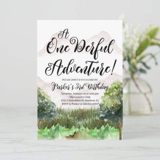 マウンテンアドベンチャー誕生日、キャンプ、マウンテン 招待状 (スタンド正面)