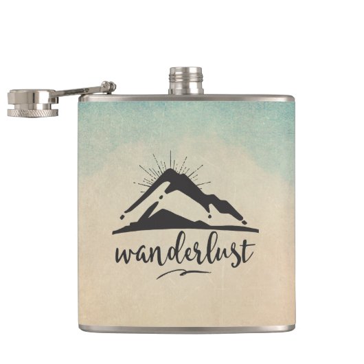 マウンテンウィズサンレイズ&ワンダーラストタイポグラフィ フラスク (オープン)