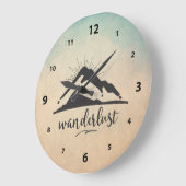 マウンテンウィズサンレイズ – ワンダーラストタイポグラフィ ラージ壁時計 (傾斜)