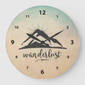 マウンテンウィズサンレイズ – ワンダーラストタイポグラフィ ラージ壁時計 (正面)