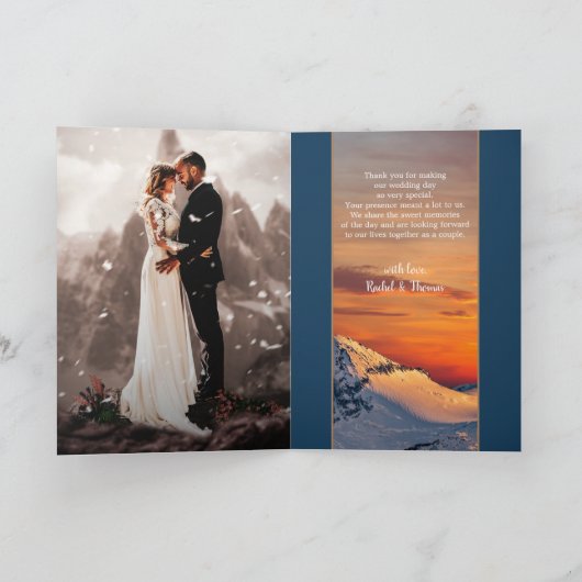マウンテンウィンターウェディングフォトサンキューカード サンキューカード (内部)