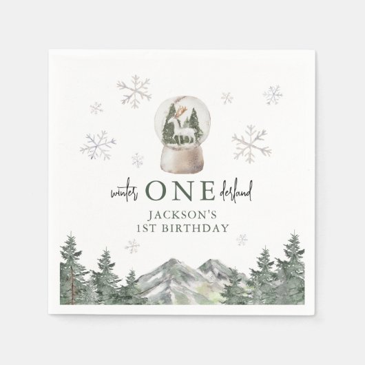 マウンテンウィンターオネダーランド1st誕生日パーティー スタンダードカクテルナプキン (正面)