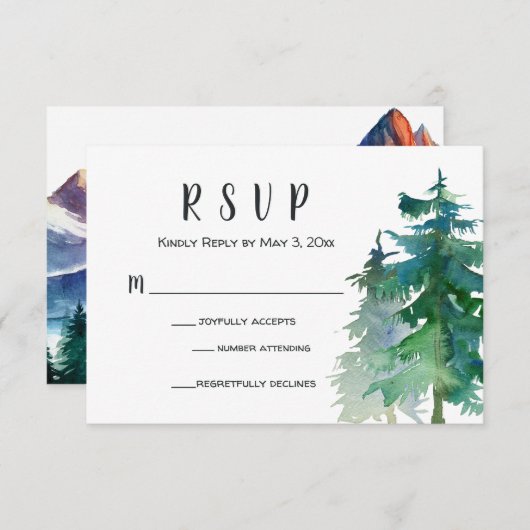 マウンテンウェディングRSVPカードとナンバー付き 出欠カード (正面/裏面)