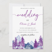 マウンテンウォーターエレガントカラー素朴マウヴ結婚ス 招待状 (正面)