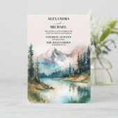 マウンテンウォーターカラー素朴エバーグリーン結婚ツリー 招待状 (スタンド正面)