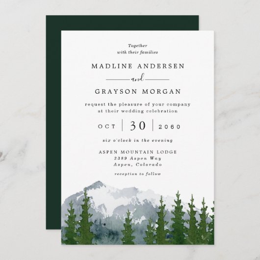 マウンテンウォーター素朴カラーパイン結婚ツリー 招待状 (正面/裏面)