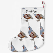 マウンテンウズラ鳥の漫画イラストレーション スモールクリスマスストッキング (裏面)